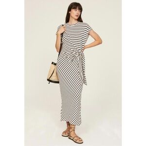 NWT Apiece Apart Vanina Dress Size Medium White Navy Cinched Waist Cotton